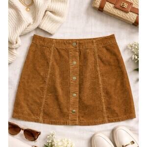 Brown Corduroy Button Front Mini Skirt Quiet Luxury Ralph Lauren Core Large